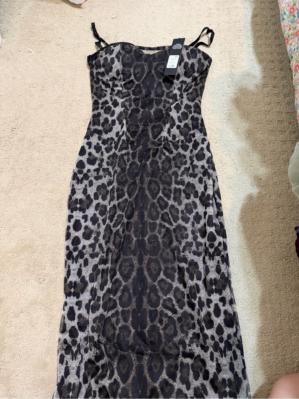 Fashion Nova Strapless Leopard Print Maxi Dress - Black and Taupe